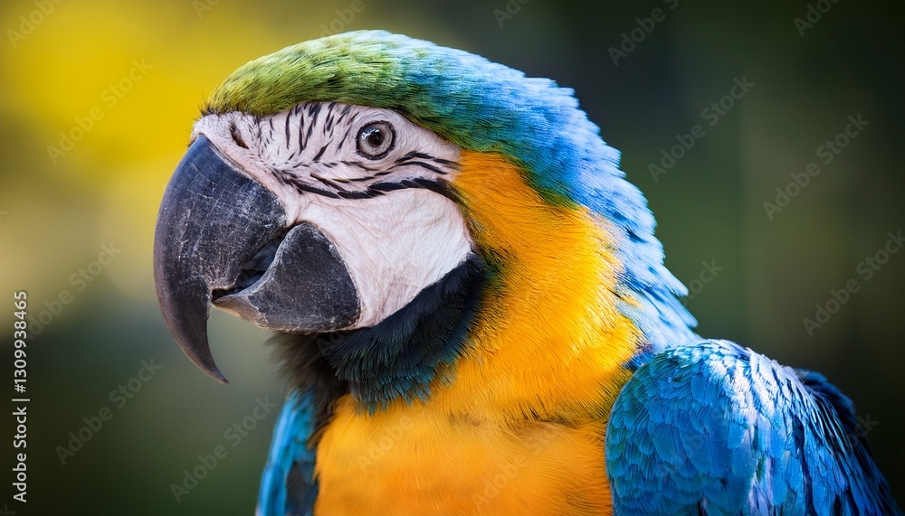 Fototapeta premium close up portrait of colorful blue and yellow macaw parrot ara ararauna
