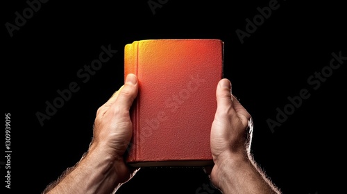 Hands holding a vibrant book against a dark background, showcasing a focus on literature and reading.