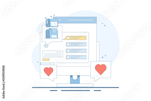 AI Chat Bot Concept integrated with search engine, AI chat helps search engine, AI gives answers to questions. Artificial intelligence, flat vector illustration on background.
