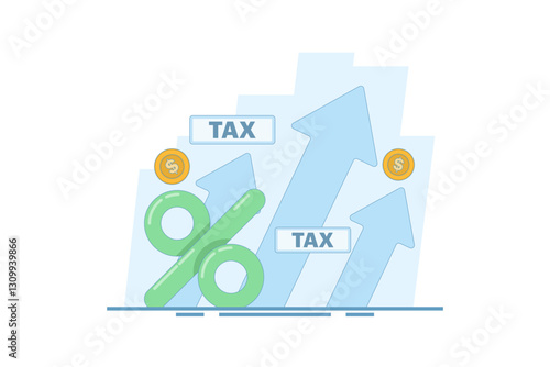 big tax concept. business tax keeps increasing and getting bigger. financial problems. increasing tax percentage. annual income tax. flat style design illustration on background.