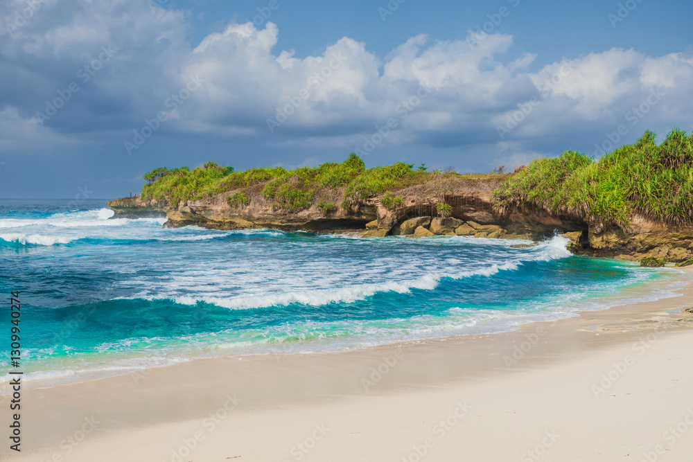 Tropical beach with blue ocean in Lembongan island, Indonesia Tropical beach with blue ocean in Lembongan island, Indonesia