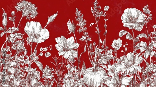 Toile De Jouy vintage floral pattern featuring delicate florals wildflowers and romantic motifs