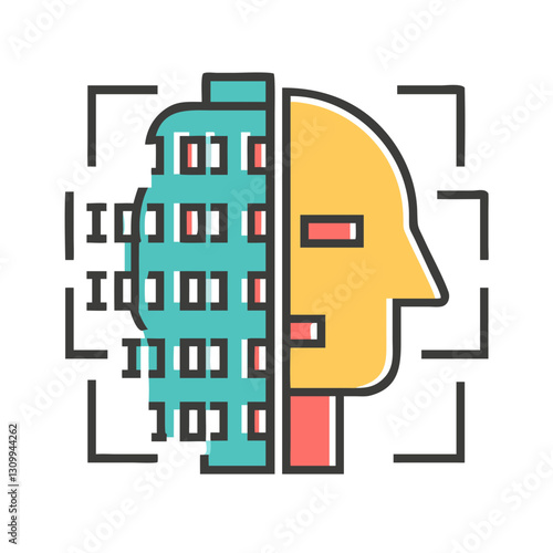 A digital face composed of pixels or code