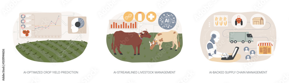 Fototapeta premium AI in modern farming abstract concept vector illustrations.