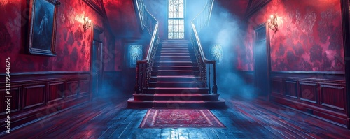 Luxury Haunted Mansion Room Inside Hall Building: A Generative AI Rendering
