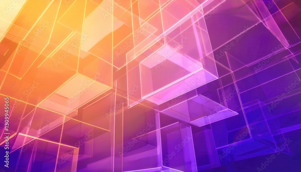 futuristic glowing wireframe cubes in a digital abstract geometric space with a gradient of purple and orange light
futuristic glowing wireframe cubes in a digital abstract geometric space with a gradient of purple and orange light