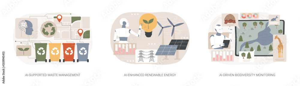 AI for Environmental Issues abstract concept vector illustrations.