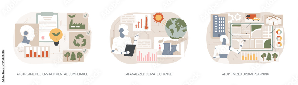 AI tools for Environmental Management abstract concept vector illustrations.