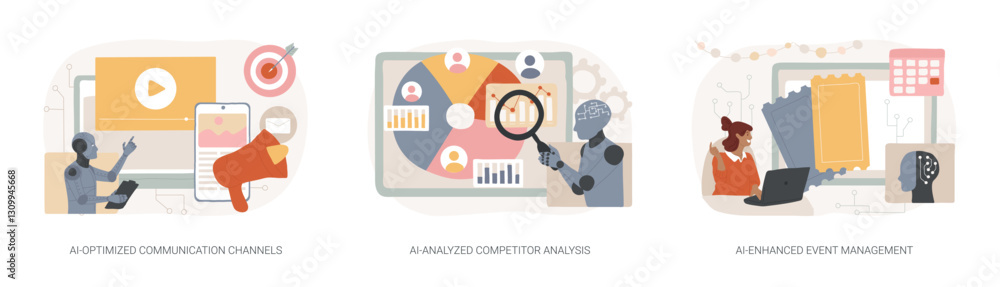 AI Technology in PR abstract concept vector illustrations.