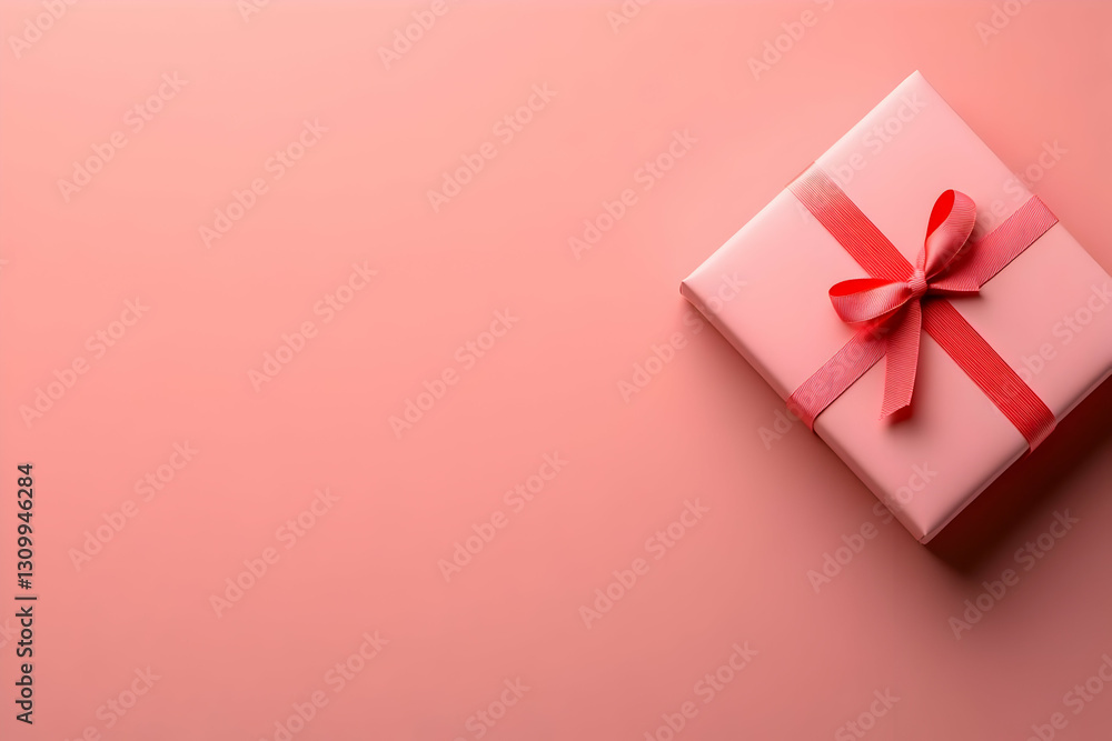 Pink Gift Box with Red Ribbon Illustration Pink Gift Box with Red Ribbon Illustration