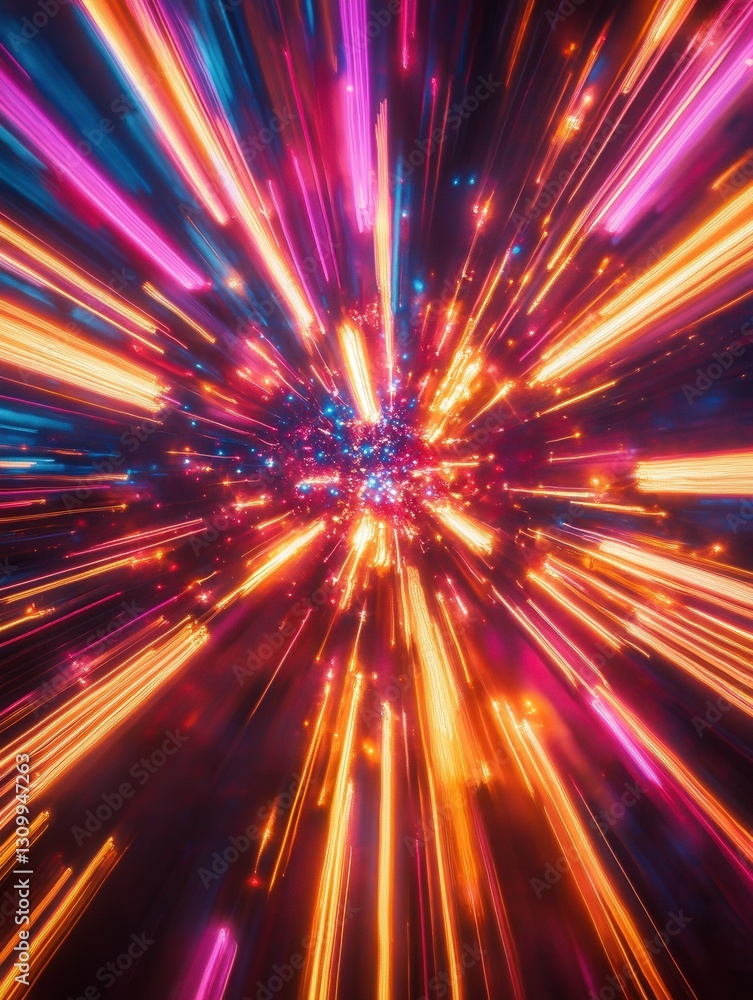 Obraz premium Dynamic explosion of bright neon colors showcasing vibrant movement and energy in a captivating abstract design Generative AI