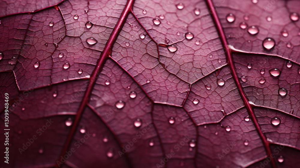 Fototapeta premium A macro shot of the texture of a wine-colored leaf, perfect for wallpaper backgrounds, banners, and presentations.