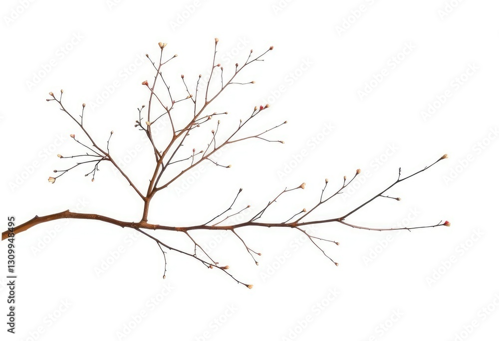 Fototapeta premium Delicate, bare branches isolated against a pure white backdrop, delicate, white background