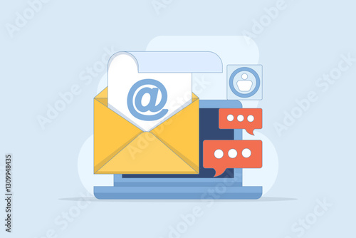 Email marketing campaign concept, Email message opening rate, Email message to potential customers, Newsletter marketing. email opening, email message, email analytics. flat vector illustration.