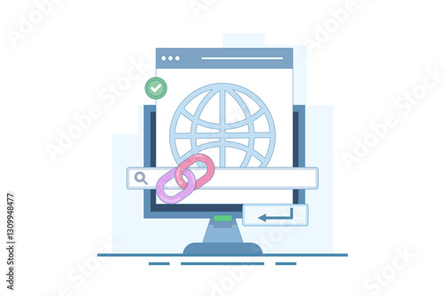 secure link concept. secure website address. user security in accessing website. surfing the internet safely. browsing. chain symbol and search bar. flat style design illustration in background.