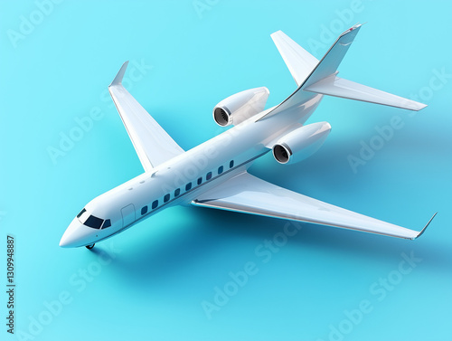 3D white airplane isolated on a solid color background