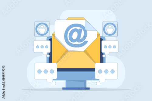 Email marketing campaign concept, Email message opening rate, Email message to potential customers, Newsletter marketing. email opening, email message, email analytics. flat vector illustration.