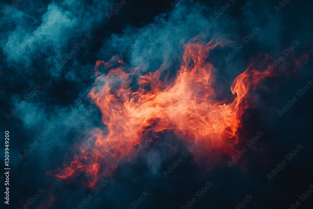 The burning vibrant fire surrounded by cooling blue smoke is seen The burning vibrant fire surrounded by cooling blue smoke is seen