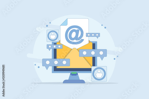 Email marketing campaign concept, Email message opening rate, Email message to potential customers, Newsletter marketing. email opening, email message, email analytics. flat vector illustration.