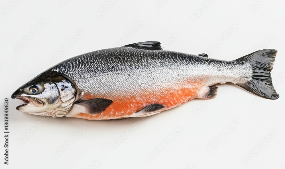 Naklejka premium Fresh raw salmon on a white background.