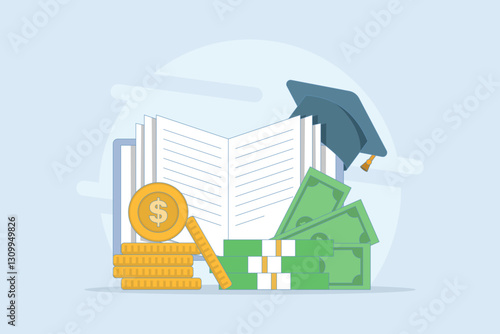 tuition fees in fixed form. Education fund for college, savings for school or university fees, professional qualification fees, study or training fees. Flat vector illustration Background.