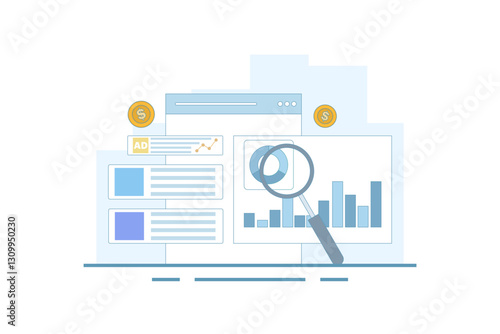 Paid Traffic Concept, Digital advertising campaigns that send website traffic, Social media, Paid search campaigns, Paid advertising analysis. Website traffic growth. Flat vector illustration.