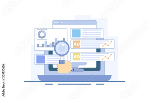 Paid Traffic Concept, Digital advertising campaigns that send website traffic, Social media, Paid search campaigns, Paid advertising analysis. Website traffic growth. Flat vector illustration.