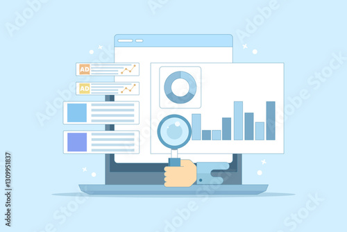 Paid Traffic Concept, Digital advertising campaigns that send website traffic, Social media, Paid search campaigns, Paid advertising analysis. Website traffic growth. Flat vector illustration.