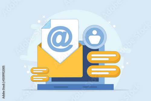 Email marketing campaign concept, Email message opening rate, Email message to potential customers, Newsletter marketing. email opening, email message, email analytics. flat vector illustration.