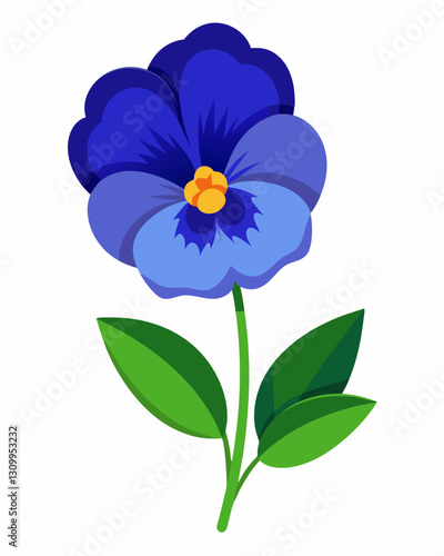 Vibrant blue pansy flower illustration with layered petals and detail