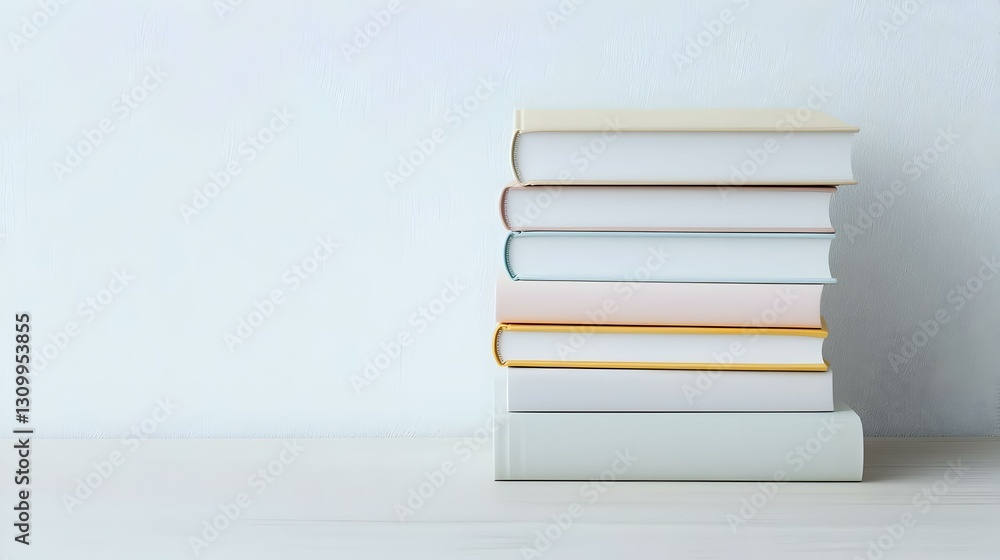 Stack of Blank Books on a Minimalist Table with Light Background Stack of Blank Books on a Minimalist Table with Light Background