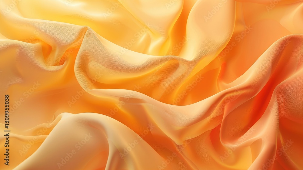 Glowing background of peach and yellow fabric, with satin textures and abstract folds under studio lighting Glowing background of peach and yellow fabric, with satin textures and abstract folds under studio lighting