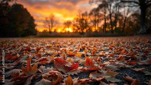 Wallpaper Mural Autumn Leaves Carpet Under Dramatic Sunset Torontodigital.ca