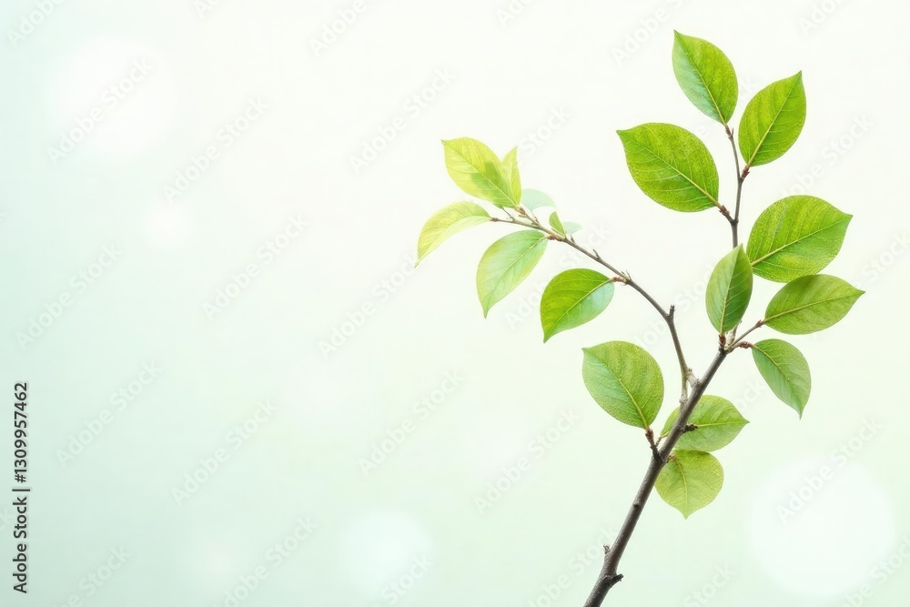 Fototapeta premium Delicate branches with leaves isolated on white background, isolated, white, nature elements