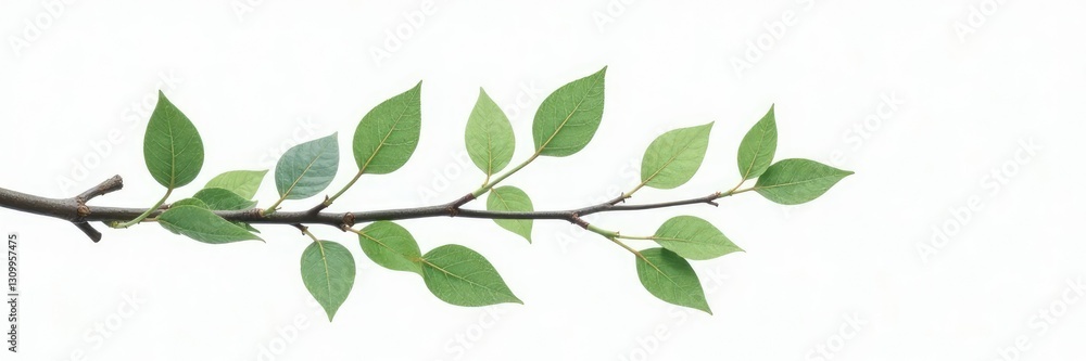 Naklejka premium Delicate branches with leaves isolated on white background, twig, minimalist