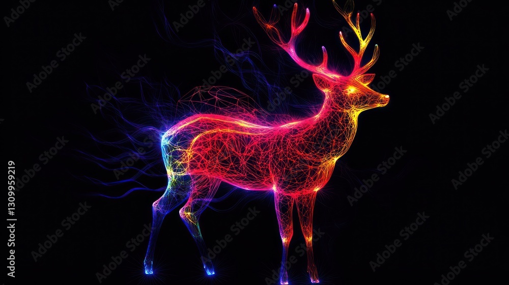 Magical glowing deer, dark background, fantasy art, holiday card Magical glowing deer, dark background, fantasy art, holiday card