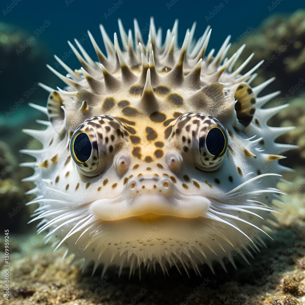 Front view of a blow fish or porcupine fish Front view of a blow fish or porcupine fish