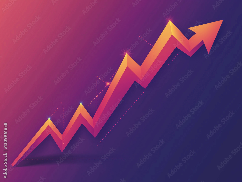 3D Simple Minimal Upward Arrow Trend Finance Chart Showing Positive Growth