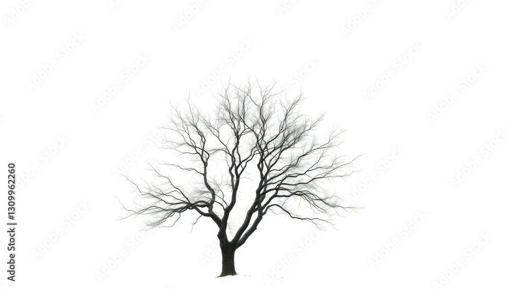 Obraz premium Lone deciduous tree, stark branches against pure white, organic, landscape
