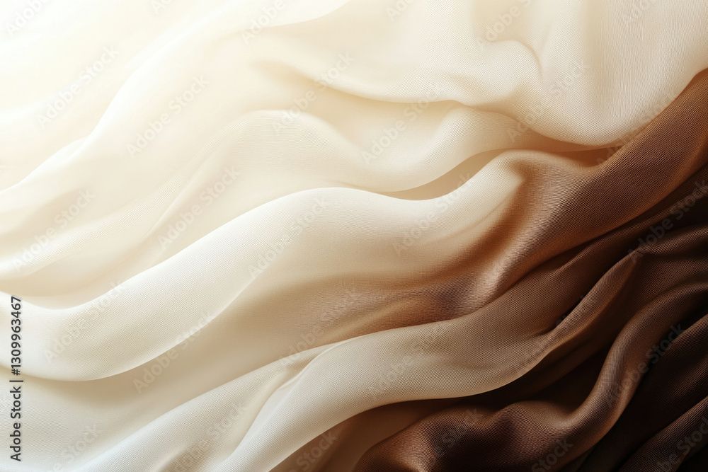 Fototapeta premium Creamy and brown silk fabric with soft, flowing folds and ombre effect.