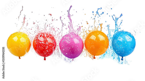 Holi festival of colors Colorful water balloons bursting, creating splashes of vibrant colors in a playful scene full of energy and fun. isolated on transparent background Generative Ai.