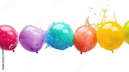 Holi festival of colors Colorful water balloons bursting with vibrant splashes, perfect for fun and festive occasions. isolated on transparent background Generative Ai.