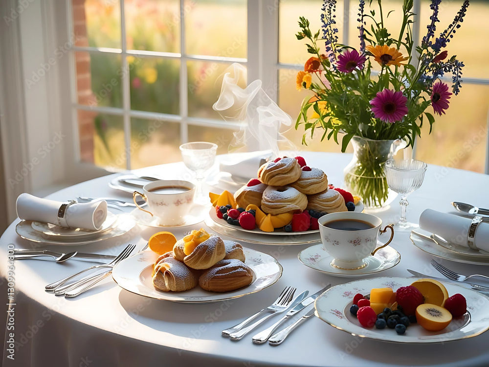 Fototapeta premium table setting with flowers