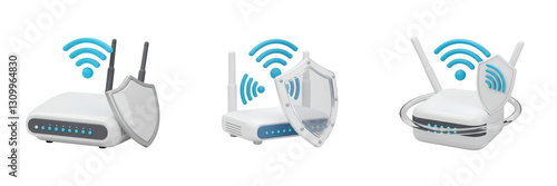 3D WiFi Router with Shield – Secure Internet Connection Icon