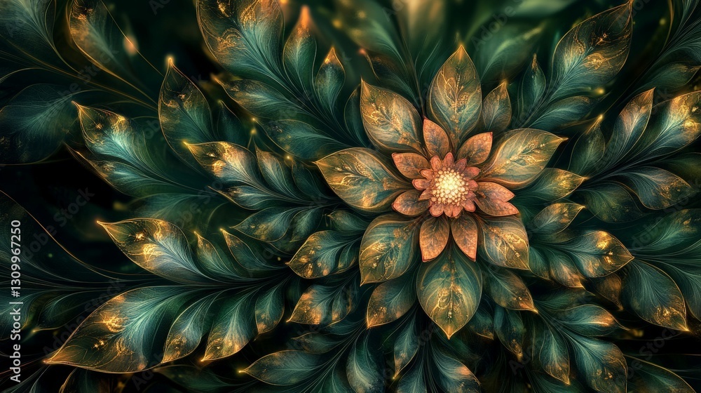 Abstract Leaf Design with Soft Green and Gold Tones Abstract Leaf Design with Soft Green and Gold Tones