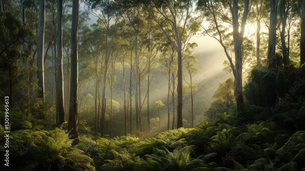 Obraz premium Sunlight Filters Through Forest Canopy