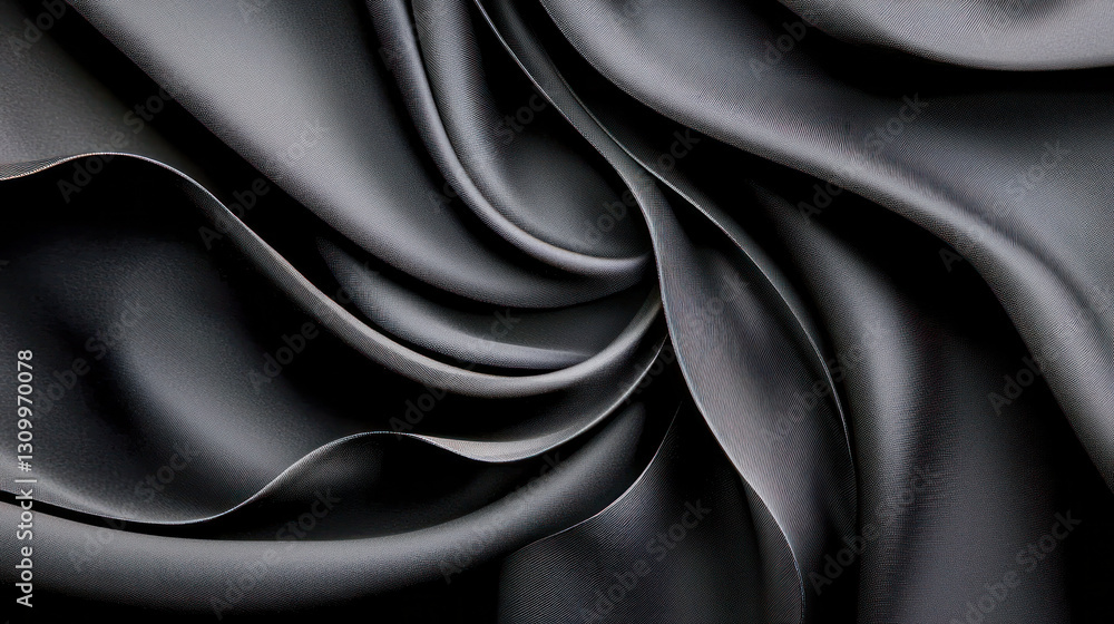 Luxurious black fabric with smooth folds and soft flowing texture, creating an elegant and abstract background. Luxurious black fabric with smooth folds and soft flowing texture, creating an elegant and abstract background.