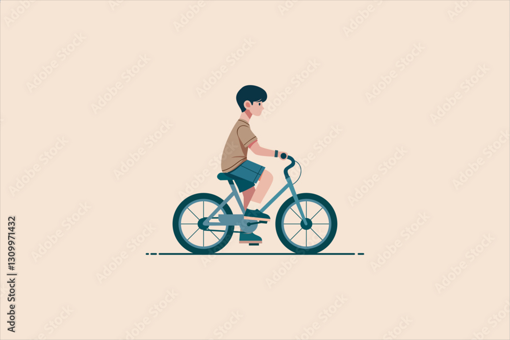 Fototapeta premium Illustration Young Boy Riding a Bicycle. Vector illustration.