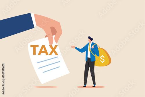 Crypto currency tax, government make crypto investor to pay tax for capital gain or profit concept, businessman investor holding bitcoin surprised by government hand issue tax bil