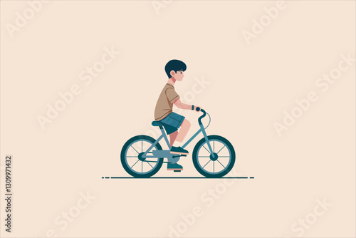 Illustration Young Boy Riding a Bicycle. Vector illustration.